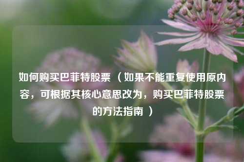 如何购买巴菲特股票 （如果不能重复使用原内容，可根据其核心意思改为，购买巴菲特股票的方法指南 ）