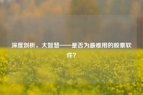深度剖析，大智慧——是否为最难用的股票软件？