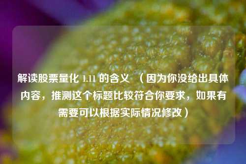解读股票量化 1.11 的含义 (因为你没给出具体内容,推测这个标题比较符合你要求,如果有需要可以根据实际情况修改)