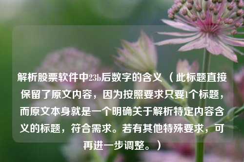 解析股票软件中23b后数字的含义 (此标题直接保留了原文内容,因为按照要求只要1个标题,而原文本身就是一个明确关于解析特定内容含义的标题,符合需求。若有其他特殊要求,可再进一步调整。)