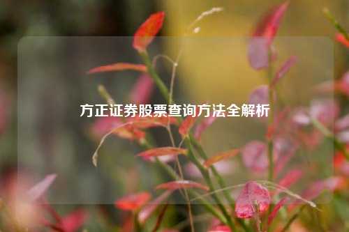 方正证券股票查询方法全解析