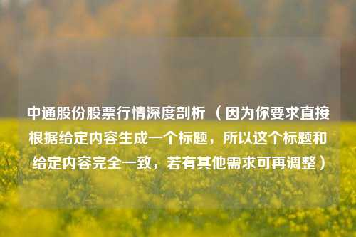 中通股份股票行情深度剖析 (因为你要求直接根据给定内容生成一个标题,所以这个标题和给定内容完全一致,若有其他需求可再调整)