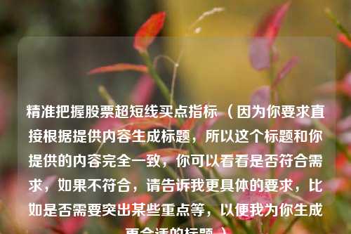 精准把握股票超短线买点指标 （因为你要求直接根据提供内容生成标题，所以这个标题和你提供的内容完全一致，你可以看看是否符合需求，如果不符合，请告诉我更具体的要求，比如是否需要突出某些重点等，以便我为你生成更合适的标题 ）