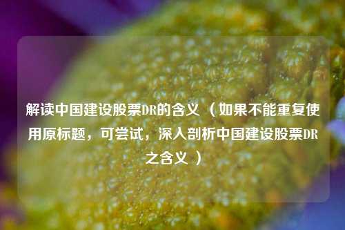解读中国建设股票DR的含义 （如果不能重复使用原标题，可尝试，深入剖析中国建设股票DR之含义 ）