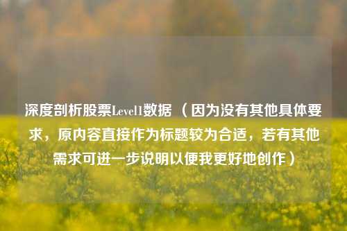 深度剖析股票Level1数据 （因为没有其他具体要求，原内容直接作为标题较为合适，若有其他需求可进一步说明以便我更好地创作）