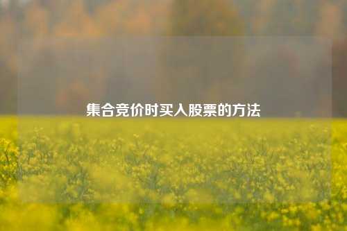 集合竞价时买入股票的方法