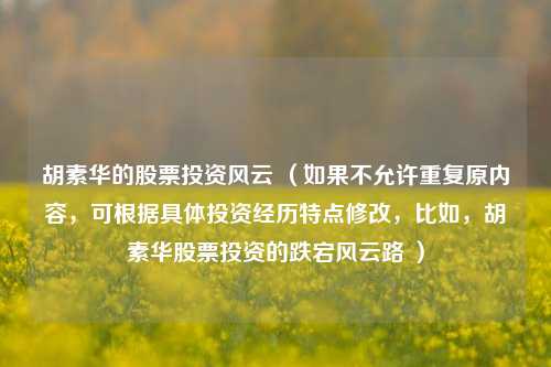 胡素华的股票投资风云 （如果不允许重复原内容，可根据具体投资经历特点修改，比如，胡素华股票投资的跌宕风云路 ）