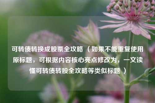 可转债转换成股票全攻略 （如果不能重复使用原标题，可根据内容核心亮点修改为，一文读懂可转债转股全攻略等类似标题 ）
