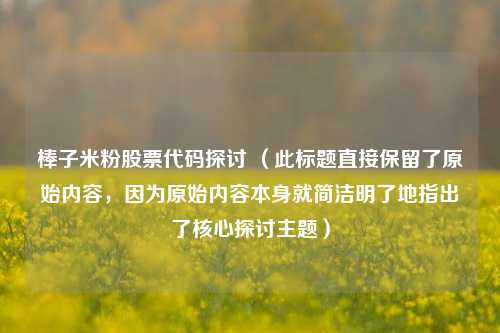 棒子米粉股票代码探讨 （此标题直接保留了原始内容，因为原始内容本身就简洁明了地指出了核心探讨主题）