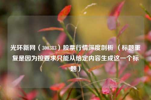 光环新网(300383)股票行情深度剖析 (标题重复是因为按要求只能从给定内容生成这一个标题)