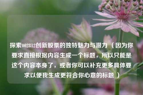 探索002812创新股票的独特魅力与潜力 （因为你要求直接根据内容生成一个标题，所以只能是这个内容本身了，或者你可以补充更多具体要求以便我生成更符合你心意的标题 ）