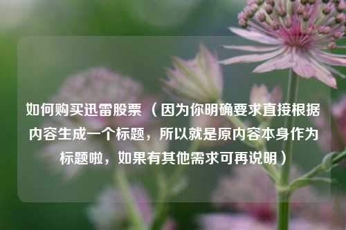 如何购买迅雷股票 （因为你明确要求直接根据内容生成一个标题，所以就是原内容本身作为标题啦，如果有其他需求可再说明）