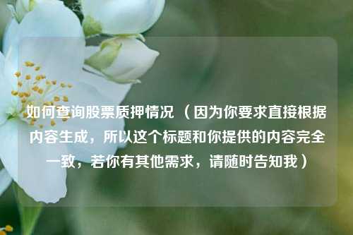 如何查询股票质押情况 （因为你要求直接根据内容生成，所以这个标题和你提供的内容完全一致，若你有其他需求，请随时告知我）