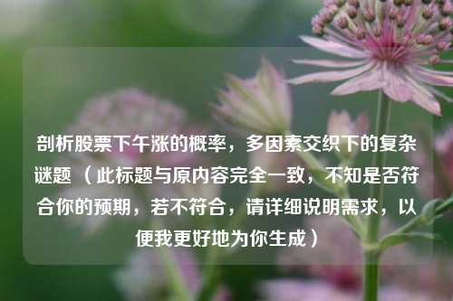 剖析股票下午涨的概率，多因素交织下的复杂谜题 （此标题与原内容完全一致，不知是否符合你的预期，若不符合，请详细说明需求，以便我更好地为你生成）