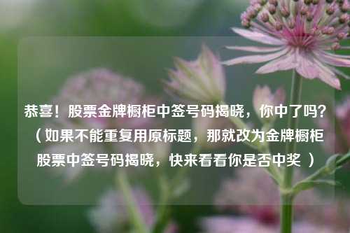 恭喜！股票金牌橱柜中签号码揭晓，你中了吗？ （如果不能重复用原标题，那就改为金牌橱柜股票中签号码揭晓，快来看看你是否中奖 ）