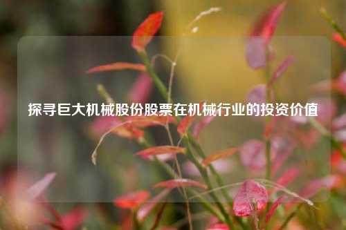 探寻巨大机械股份股票在机械行业的投资价值