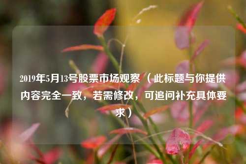 2019年5月13号股票市场观察 （此标题与你提供内容完全一致，若需修改，可追问补充具体要求）