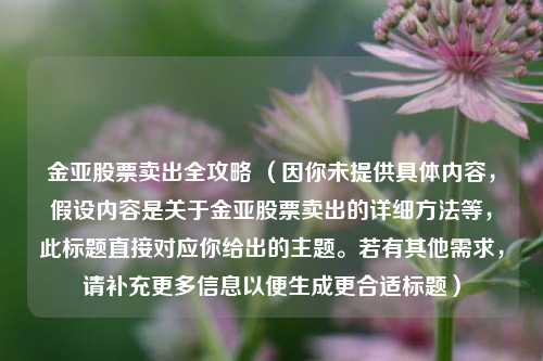 金亚股票卖出全攻略 (因你未提供具体内容,假设内容是关于金亚股票卖出的详细方法等,此标题直接对应你给出的主题。若有其他需求,请补充更多信息以便生成更合适标题)