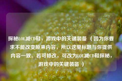 探秘LOL减CD鞋,游戏中的关键装备 (因为你要求不能改变原来内容,所以这里标题与你提供内容一致。若可修改,可改为LOL减CD鞋探秘,游戏中的关键装备 )