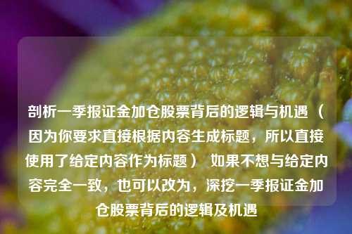 剖析一季报证金加仓股票背后的逻辑与机遇 (因为你要求直接根据内容生成标题,所以直接使用了给定内容作为标题) 如果不想与给定内容完全一致,也可以改为,深挖一季报证金加仓股票背后的逻辑及机遇