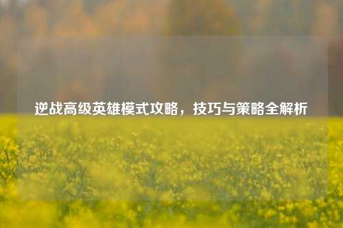 逆战高级英雄模式攻略,技巧与策略全解析