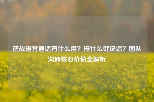 逆战语音通话有什么用？按什么键说话？团队沟通核心价值全解析