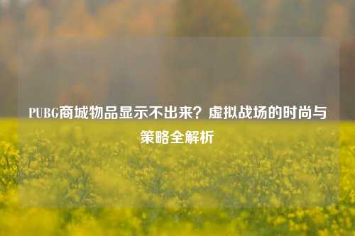 PUBG商城物品显示不出来？虚拟战场的时尚与策略全解析