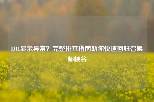 LOL显示异常?完整排查指南助你快速回归召唤师峡谷