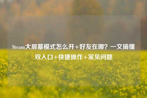 Steam大屏幕模式怎么开+好友在哪?一文搞懂双入口+快捷操作+常见问题