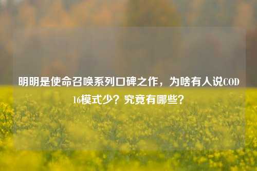 明明是使命召唤系列口碑之作,为啥有人说COD16模式少?究竟有哪些?