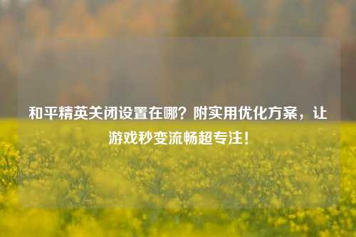 和平精英关闭设置在哪？附实用优化方案，让游戏秒变流畅超专注！